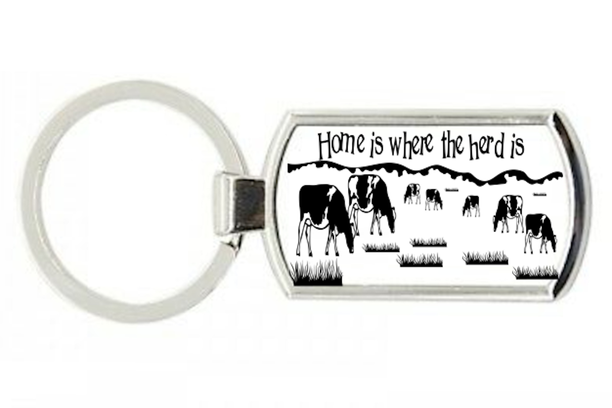 Cow - Home Is Where The Herd Is Rectangle Keyring, Cow Keyring,